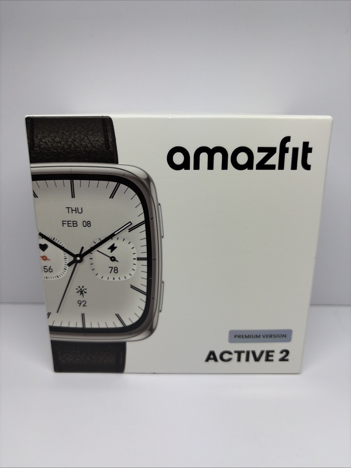 Amazfit Active 2 Square Premium Smartwatch Black Leather GPS AMOLED Sealed NEW