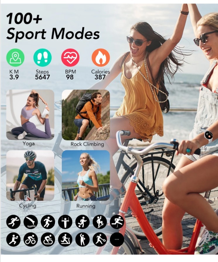 Smart Watch 1.27″ Fitness Tracker Bluetooth Calls Android and iPhone 2 Straps