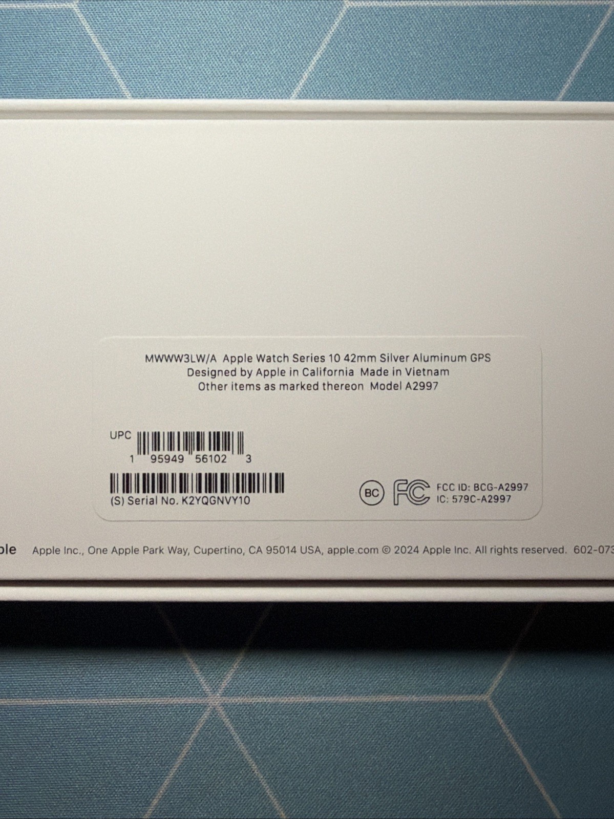 GPS Only Apple Watch Series 10 42MM Silver Aluminum MWWW3LW/A Face Only