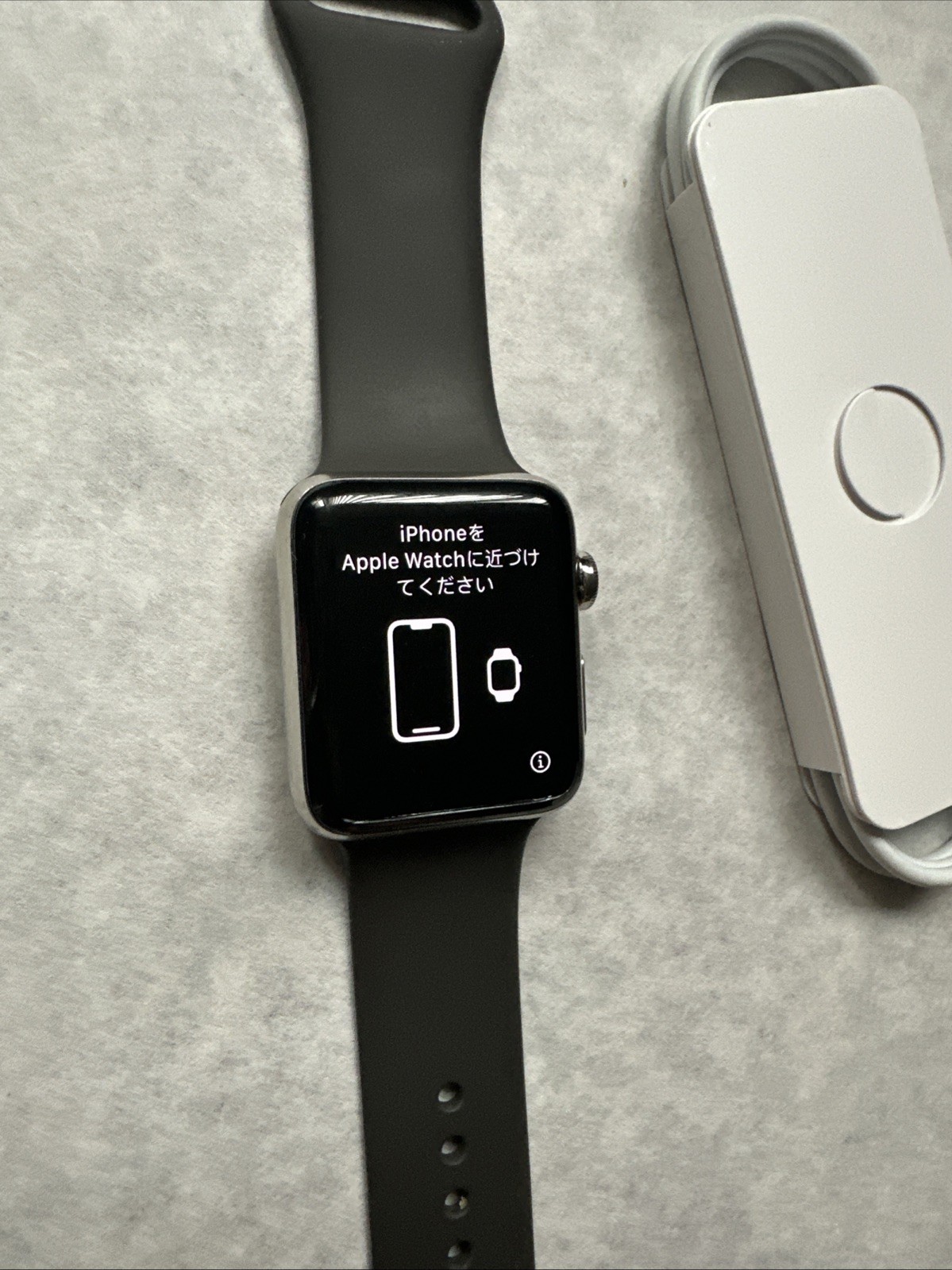 Apple Watch Series 3 42mm Stainless Steel Silver, Black Sport Band Good Working