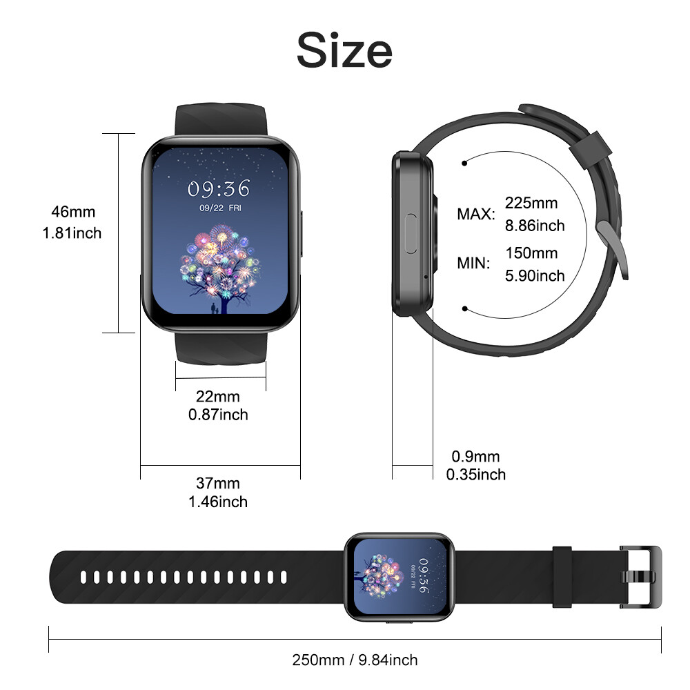 Smart Watch for iOS Android with Waterproof Heart Rate Blood Oxygen Monitor