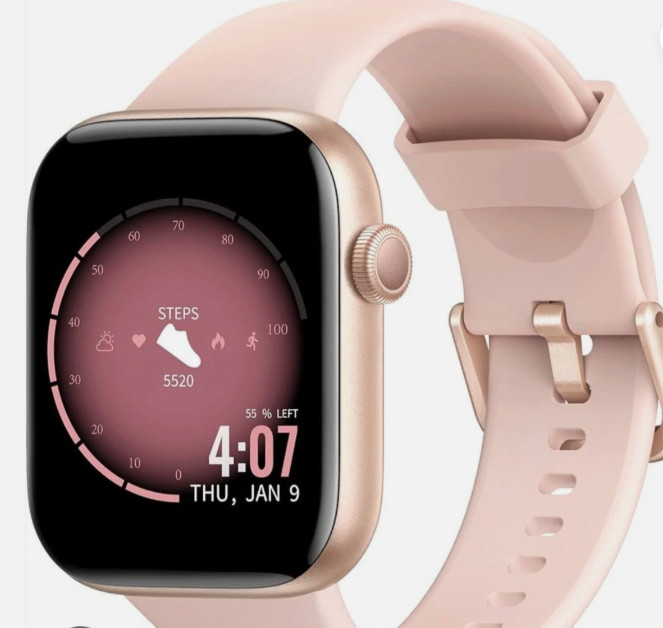 Acclift B6 Fitness Tracker Smart Watch Pink Silicone Band Aluminum Case