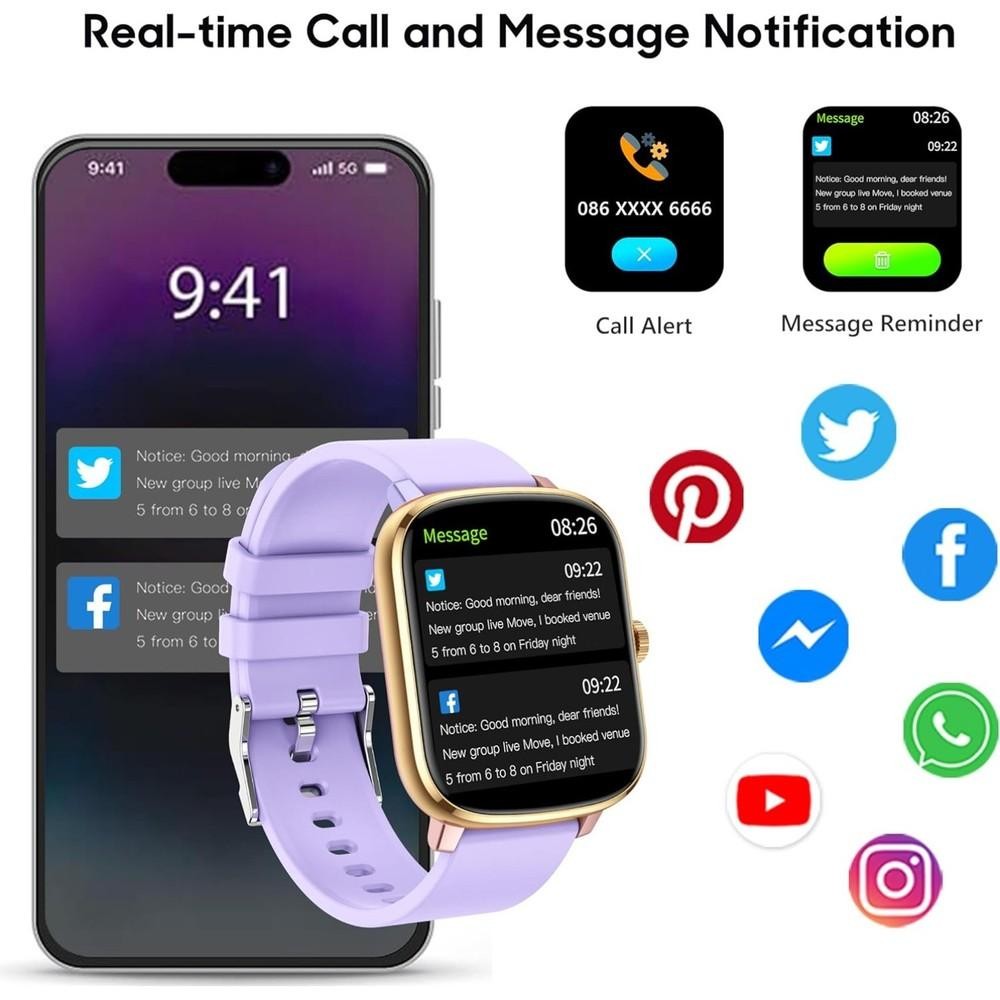 1.69”Smart Watch with Heart Rate, Blood Pressure, Blood Oxygen & Sleep Monitor