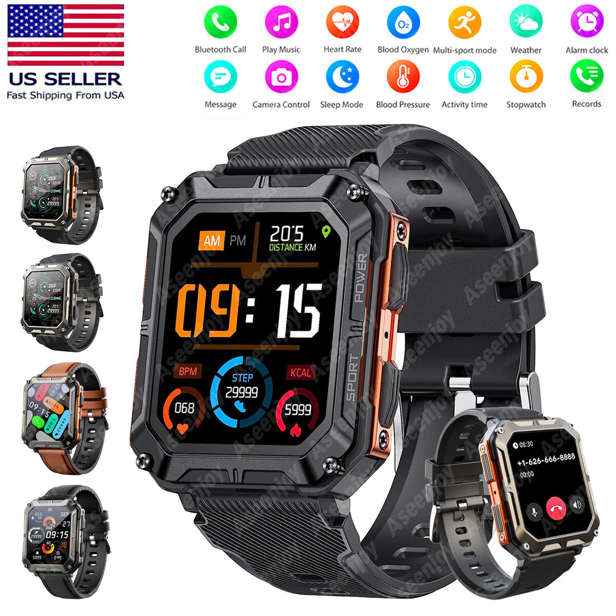 Military Smart Watch for Men(Answer/Make Call) Rugged Heart Rate Fitness Tracker