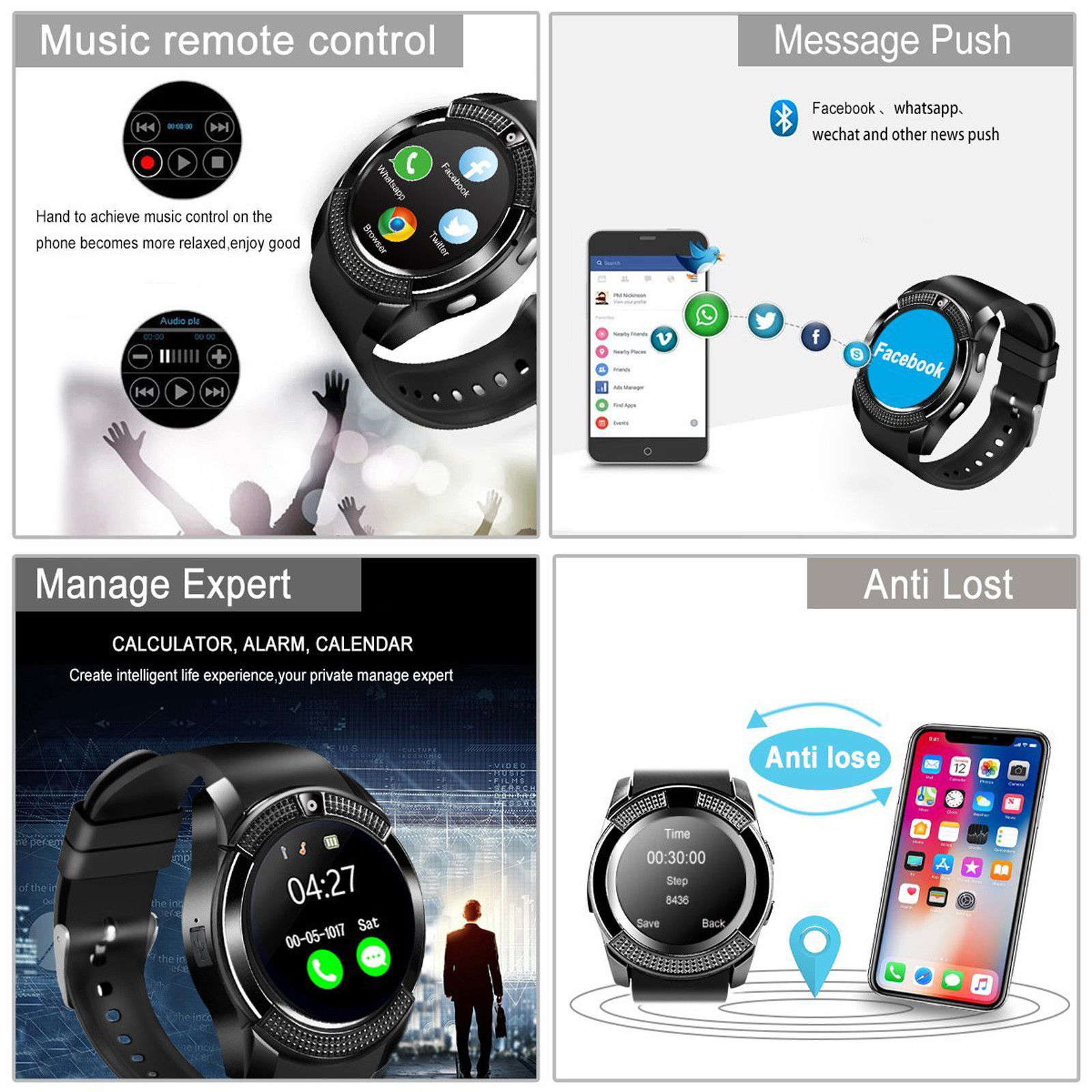 Smart Watch Bluetooth Wrist Watch Fitness Tracker Call Text For Android Phones