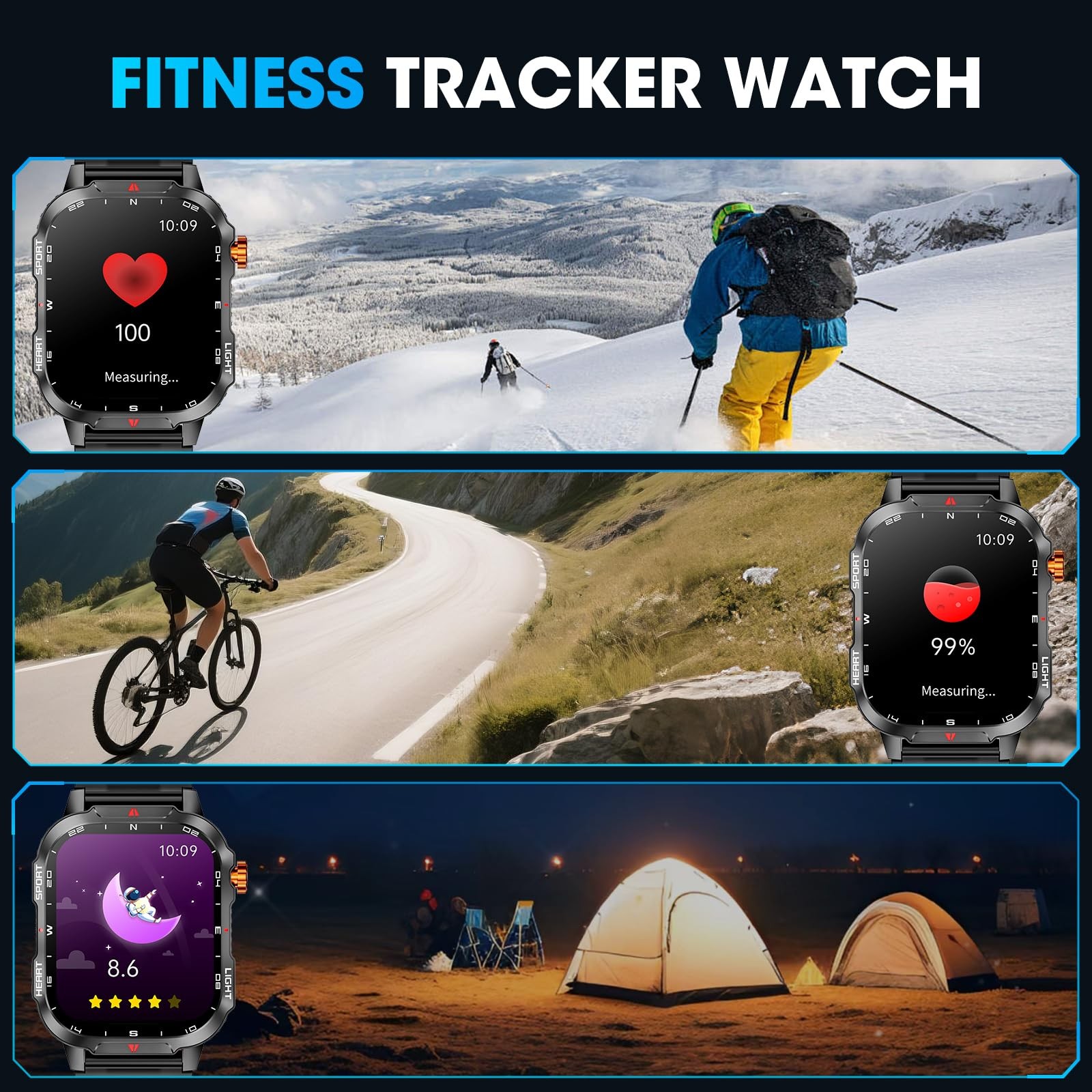 Military Smart Watches for Men-30 Days Battery/Flashlight/Compass,2.01 inch HD D