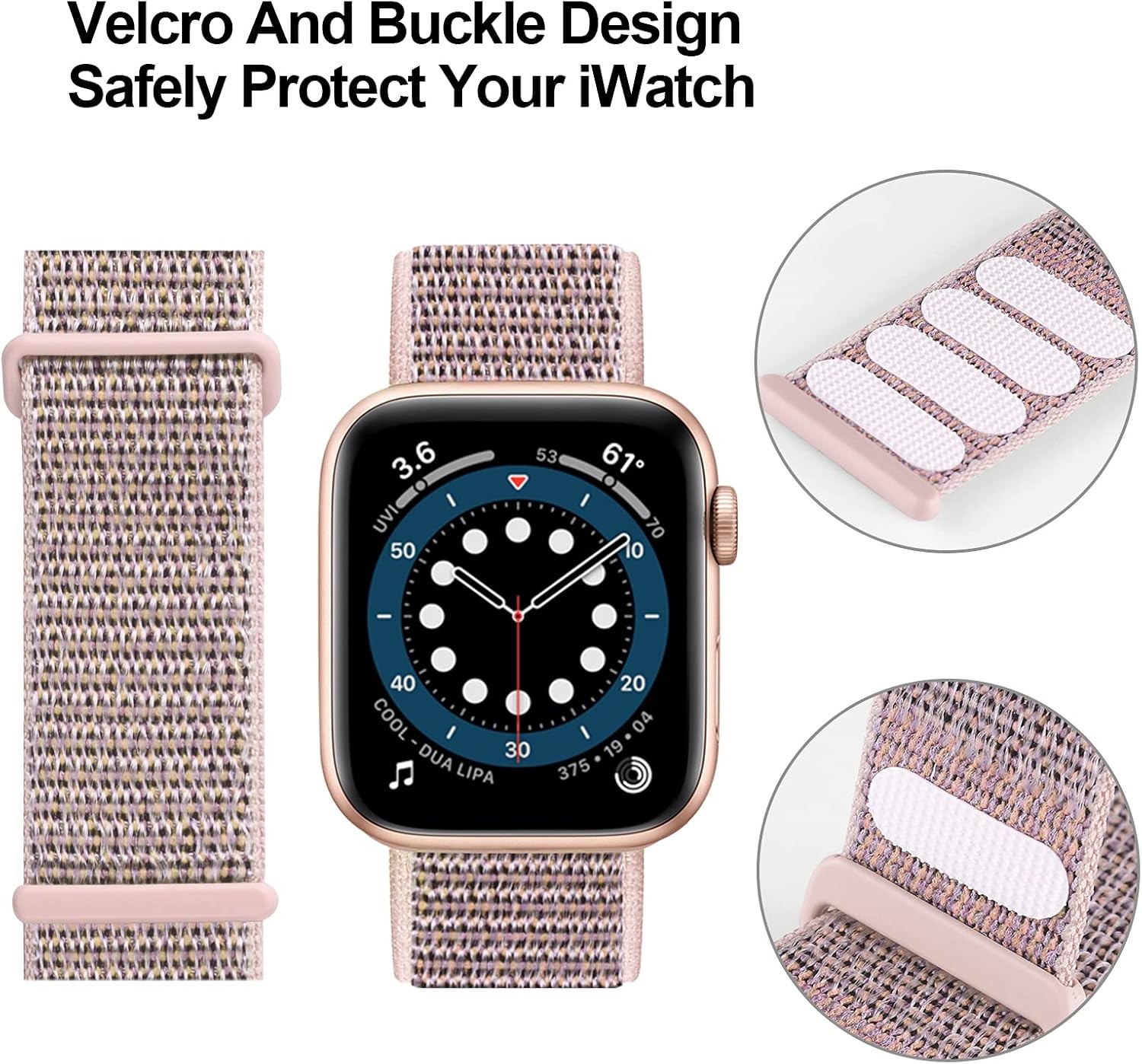 Braided Nylon Strap Compatible with Apple Watch 38mm 40mm Pink Sand