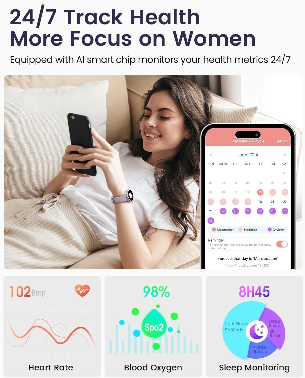 Women Smart Watch Gift Fitness Tracker Heart Rate Sleep Monitor 1.27” AMOLED