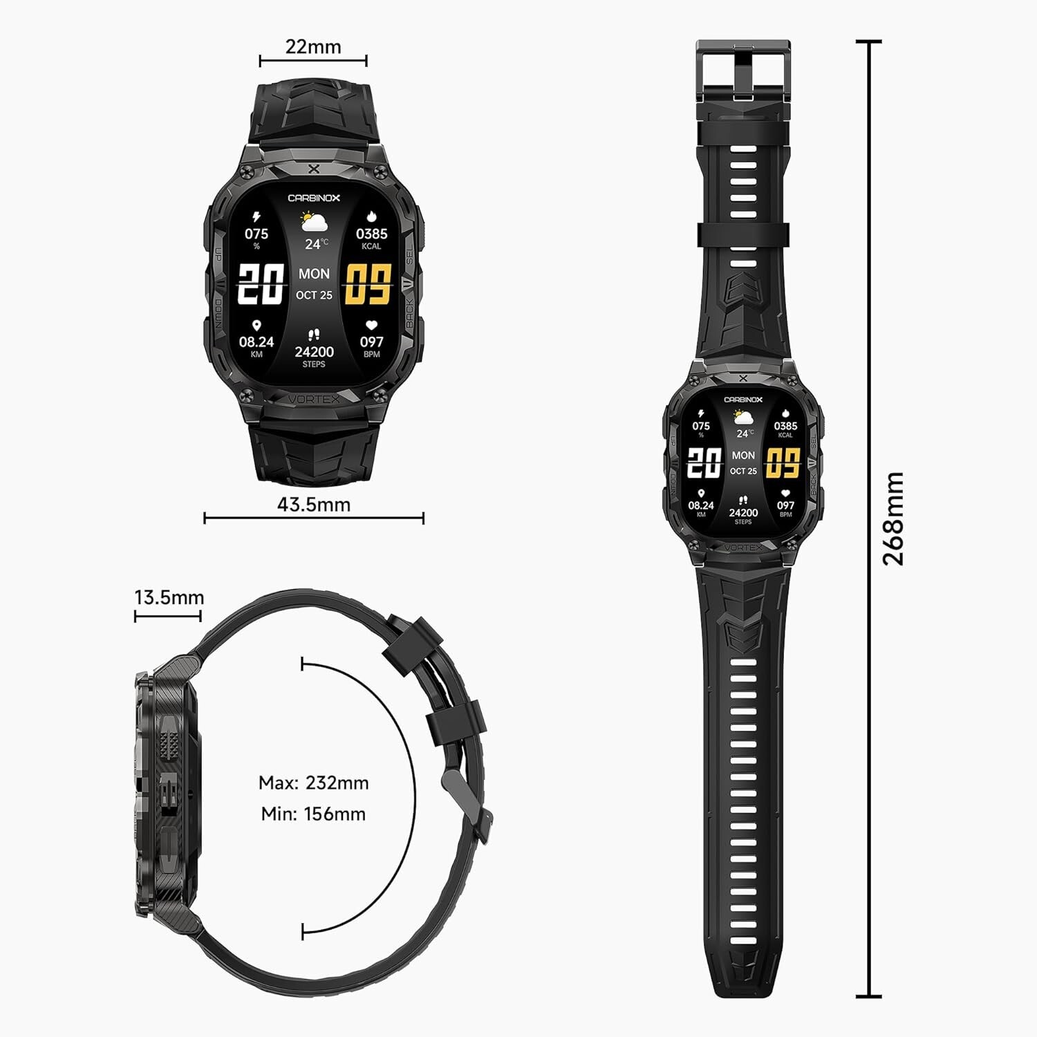 CARBINOX ” VESTA ” Tactical Military Smartwatch IP69 Waterproof – BRAND NEW