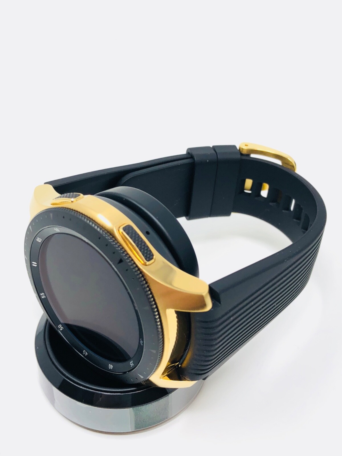 Custom 18k Gold Plated Samsung Galaxy Watch 46mm Black Bezel Black Band 2018
