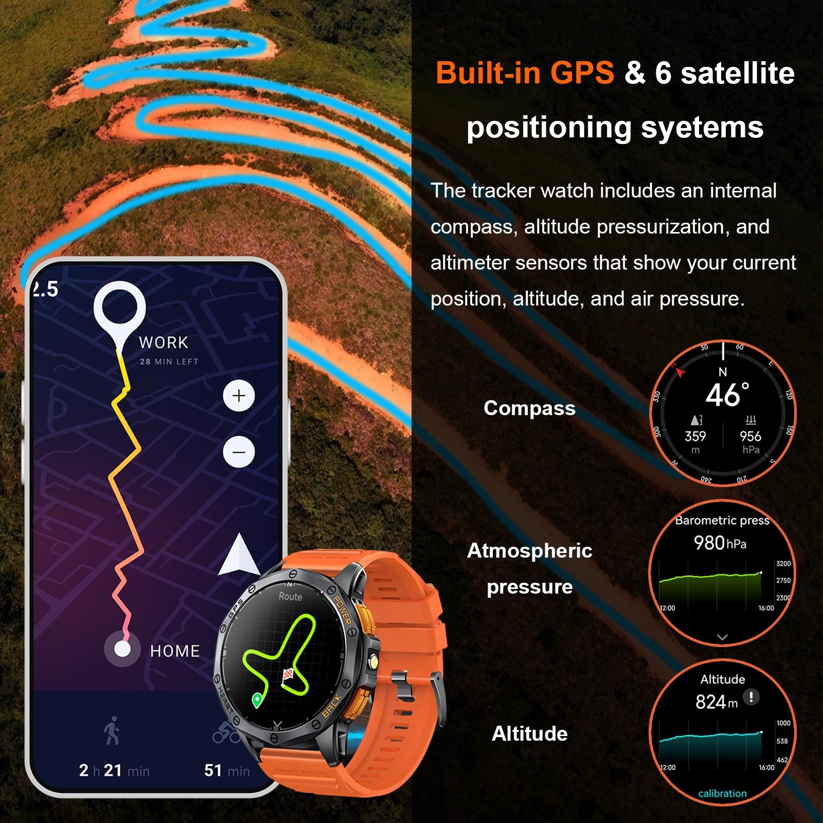 Military for Men, Built-in GPS, 30-day standby, 1.43″ AMOLED