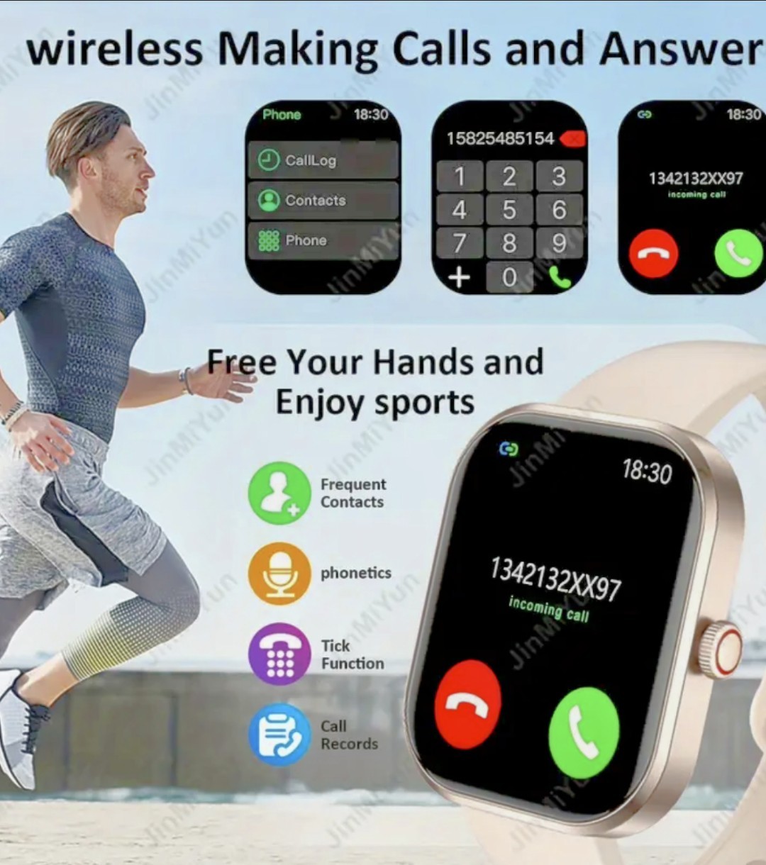 2.01-INCH FULL SCREEN TOUCH, 3PCs STRAP SPORT SMART WATCH