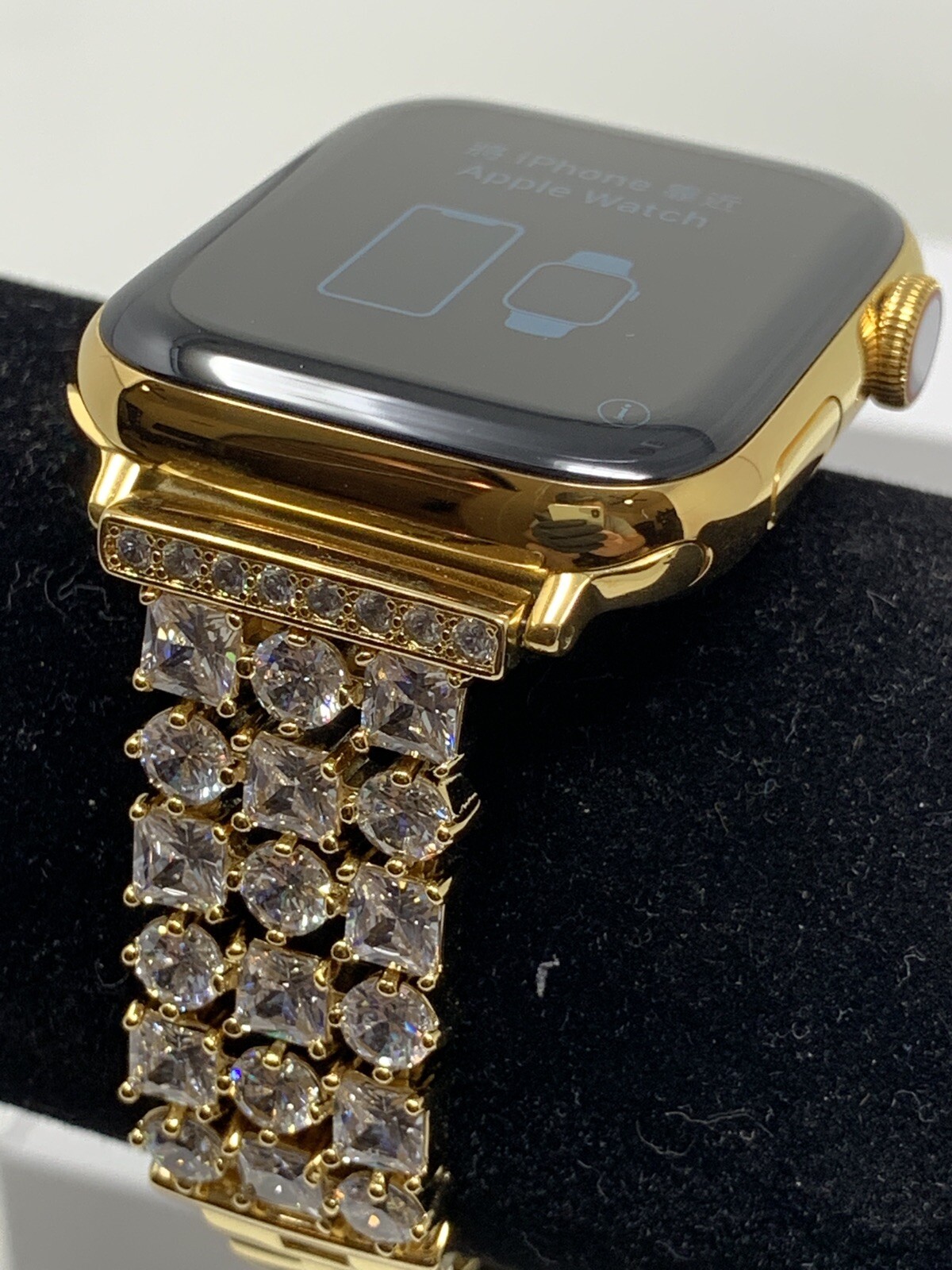 24K Gold Plated 44MM Apple Watch SERIES 5 Gold Link Band Diamond Rhinestones LTE