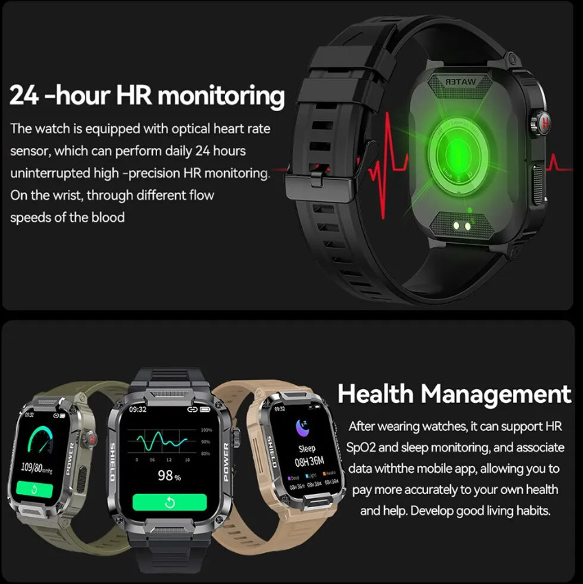 Smart Watch Outdoor Military for Men and Women Kids (Bluetooth Call, Waterproof)