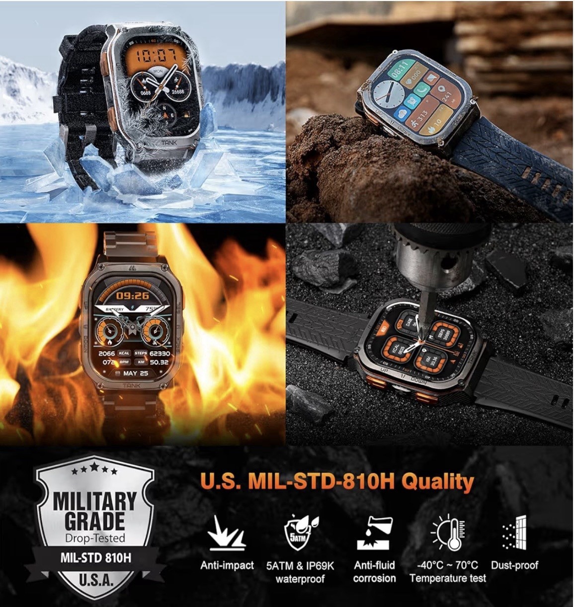 AMAZTIM TANK M3 Military Grade Smart Watch 1.96″ Screen Men Extra-long Battery !