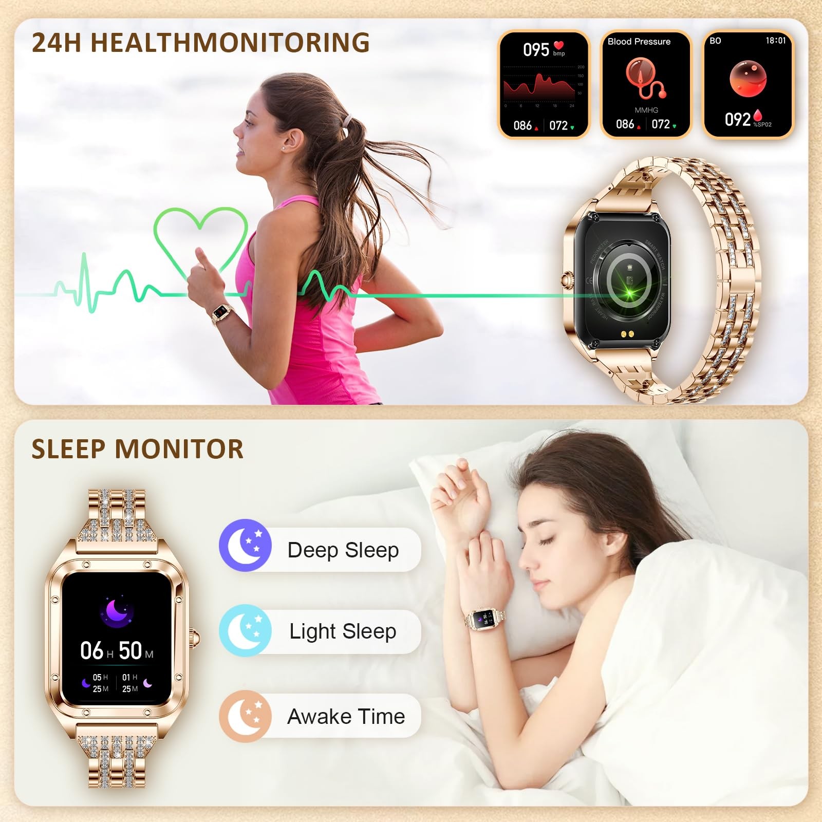 for 1.59″ iPhone & Android Luxury Diamond Bluetooth