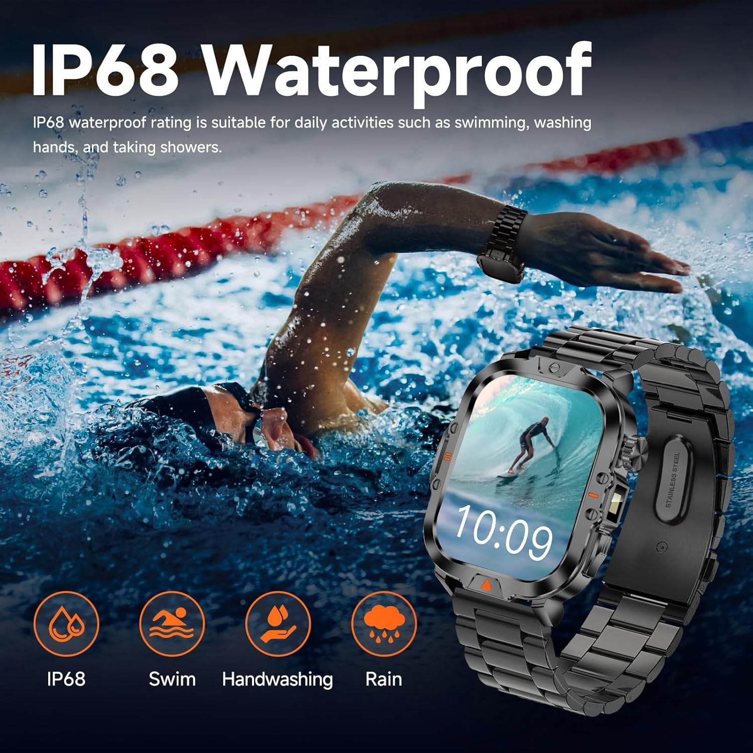 Military Smart Watch 2.01 Inch Call Answer 170 Sports IP68 Waterproof Black
