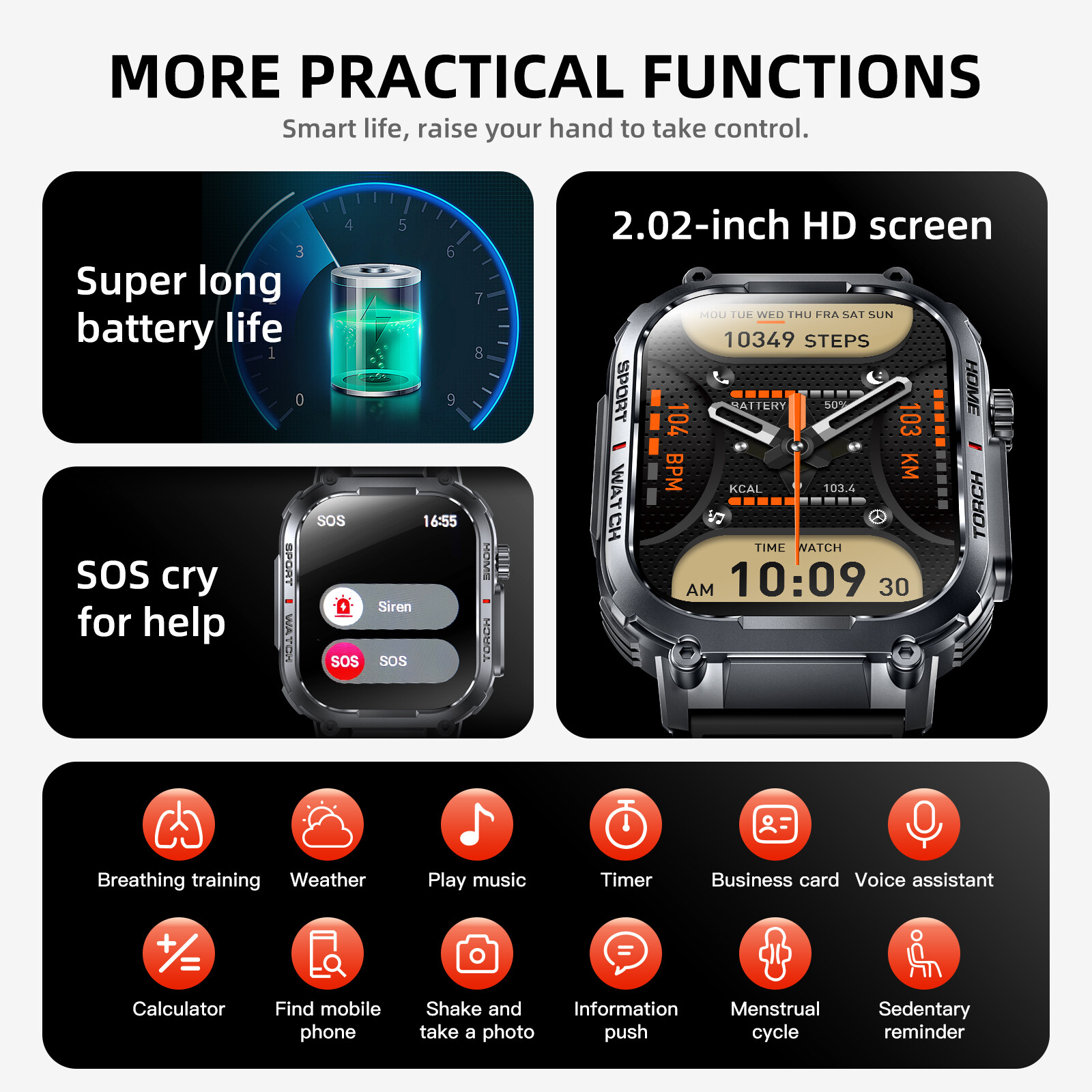 Military Smart Watch for Men (Call Receive/Dial) Rugged Tactical Fitness Tracker