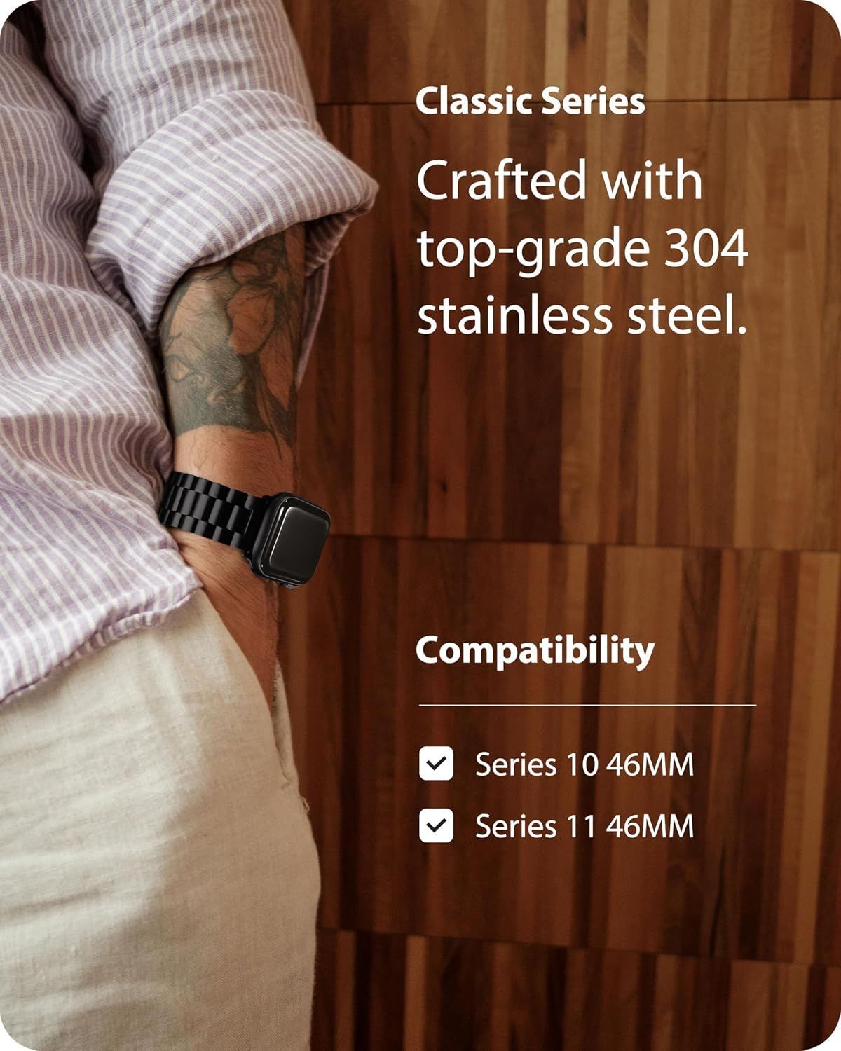Stainless Steel Strap Compatible with Apple Watch 46mm Series 11 10 Black