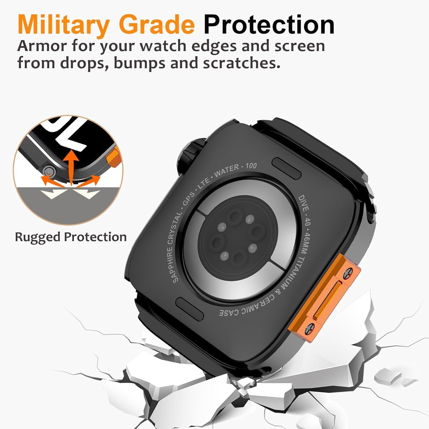Metal Armor Case 2 in 1 for Apple Watch Series 11 46mm Rugged Military Protectio