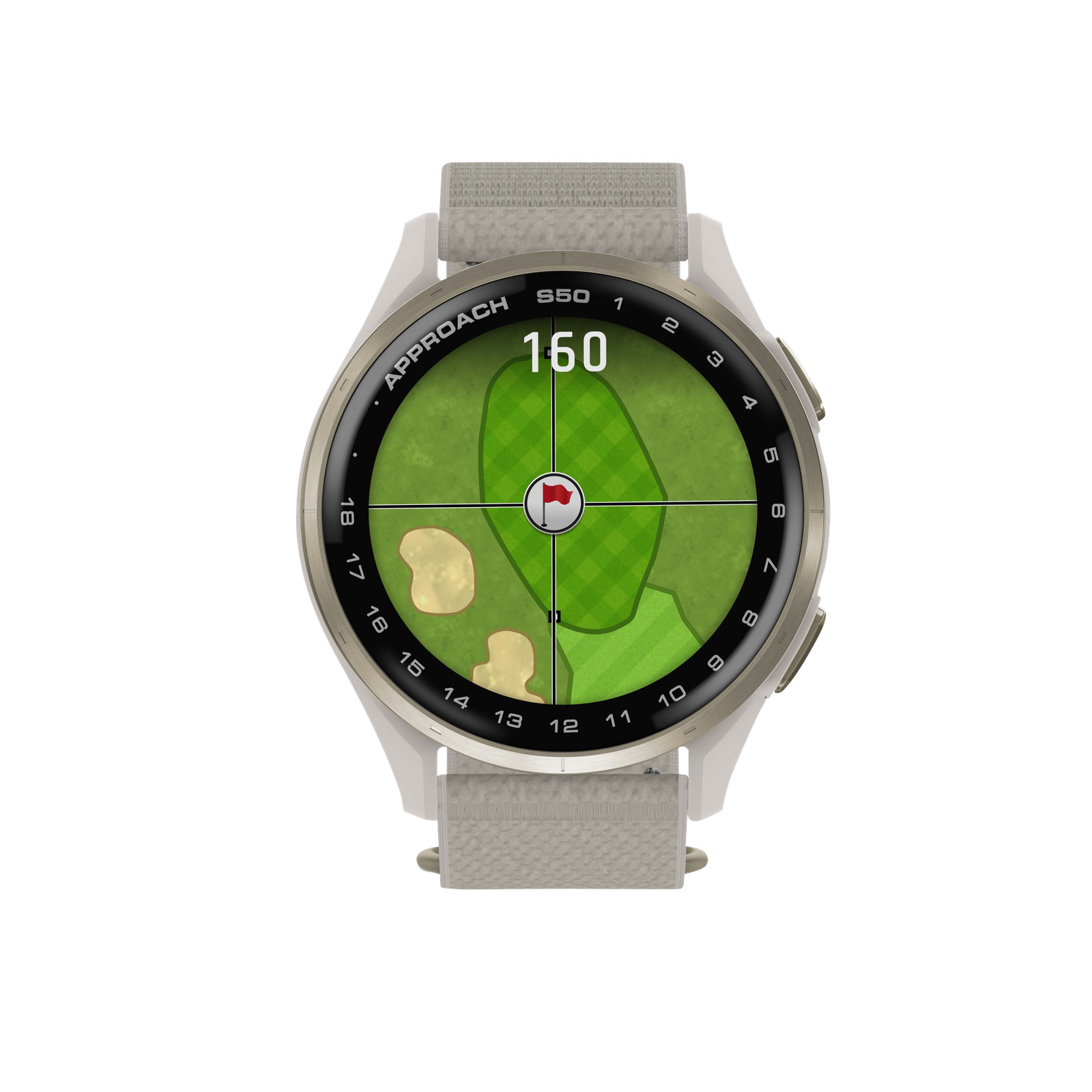 Garmin Approach S50, Gold Bezel/Ivory ComfortFit Nylon Band, (010-03010-01)