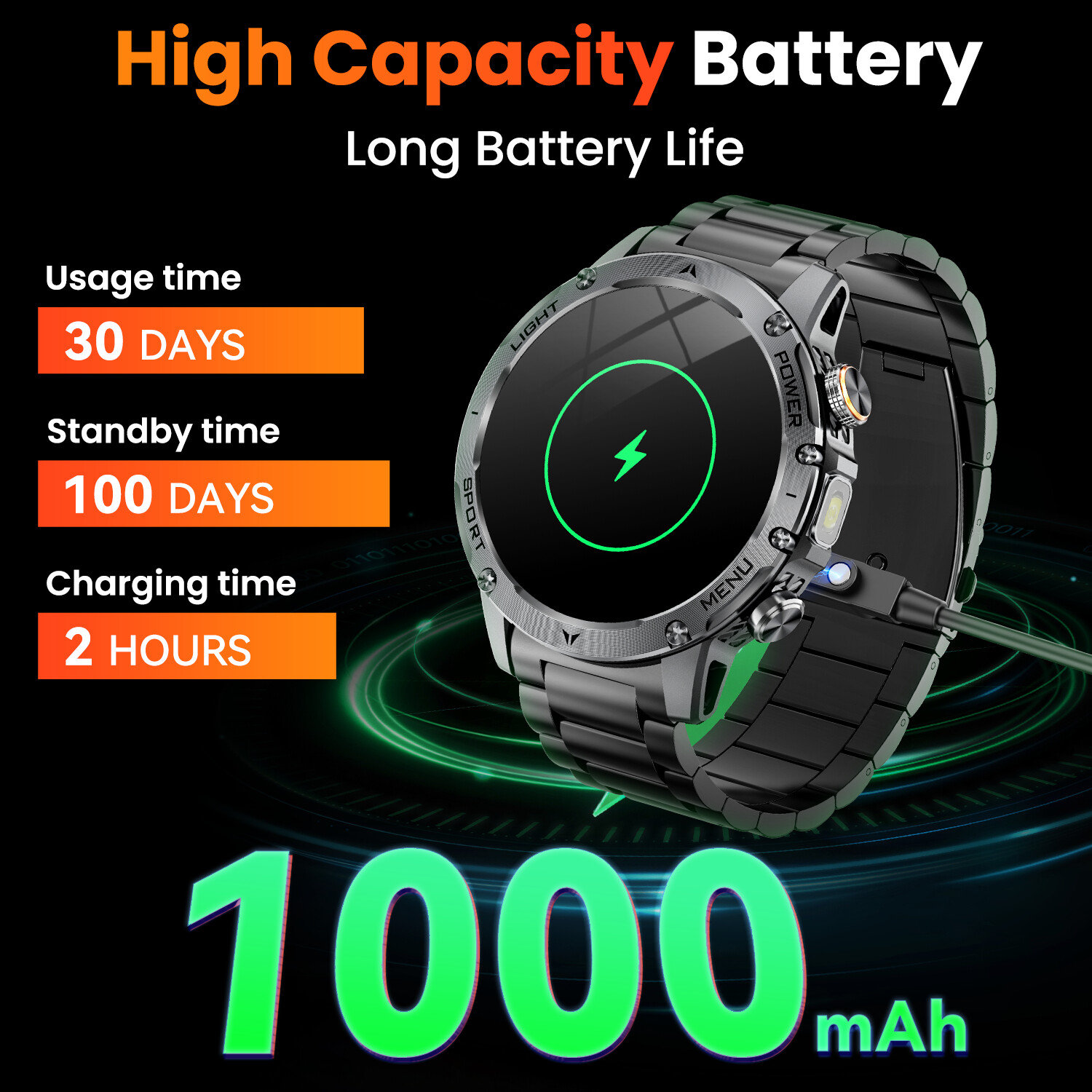 Military Smart Watch For Men (Answer / Make Call) 1000mAH Sports Fitness Tracker