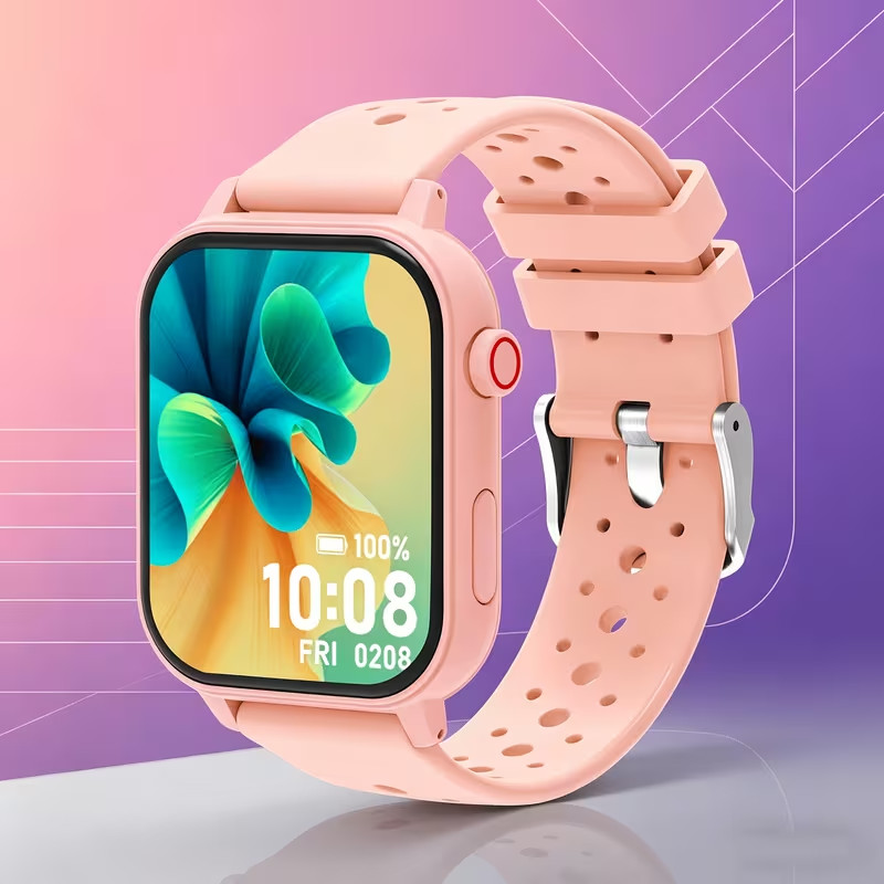 Smart Watch – Works with iOS or Android – Pink Case – Pink Silicone Band