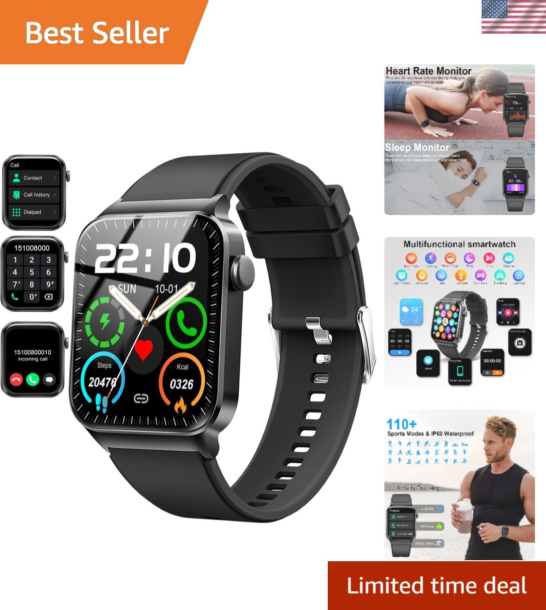 Smart Watch for Men Women, Fitness Tracker Heart Rate Monitor, 1.85″ Touch HD…