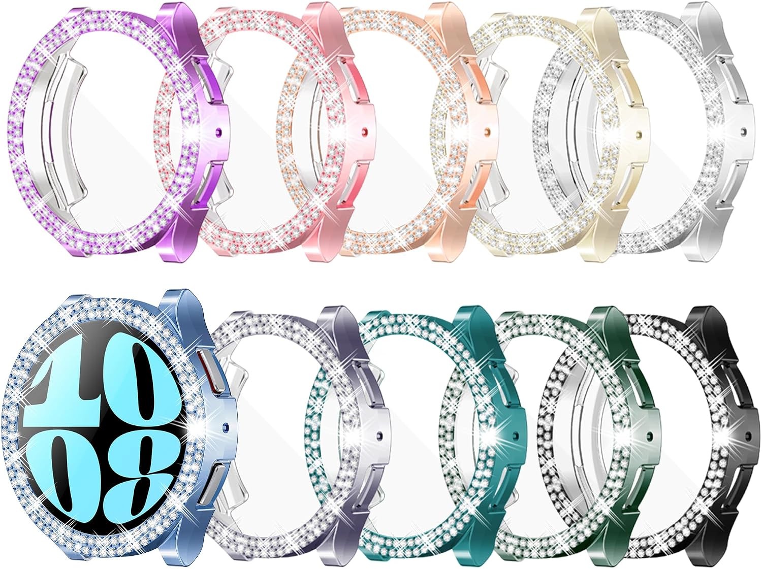10-Pack Bling Glitter TPU Case for Samsung Galaxy Watch 6 44mm with Rhinestones