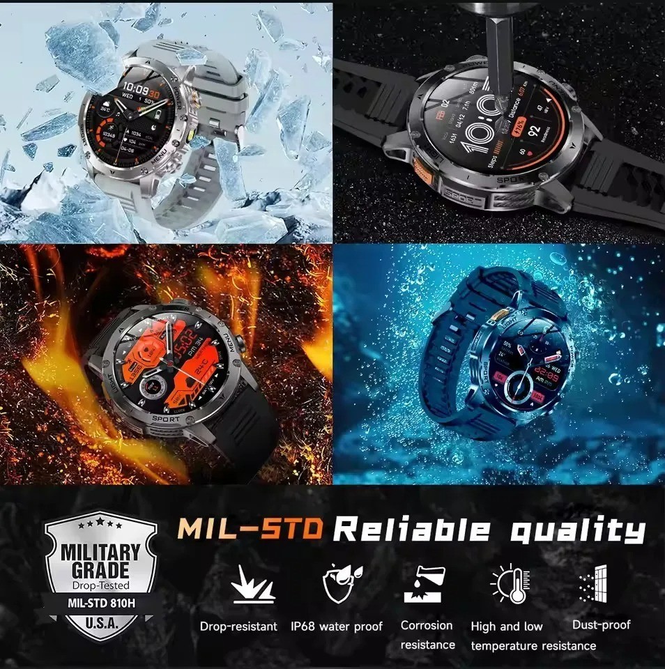 New Outdoor Military Grade 1000mAh Battery Smart Watch Men 1.7 inches AMOLED Scr