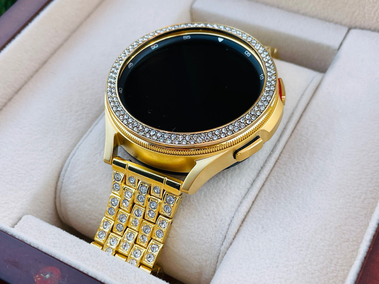 Custom 24k Gold Plated 46mm Samsung Galaxy Watch 4 Gold Diamond R And Sport Band