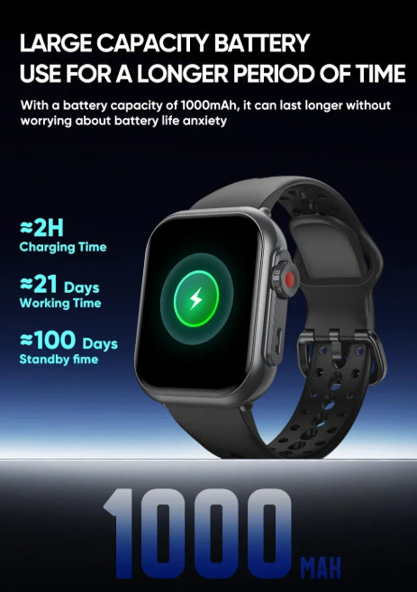 1.85″ Smart Watch Men BT Call IP68 Fitness Tracker Heart Rate 1000mAh