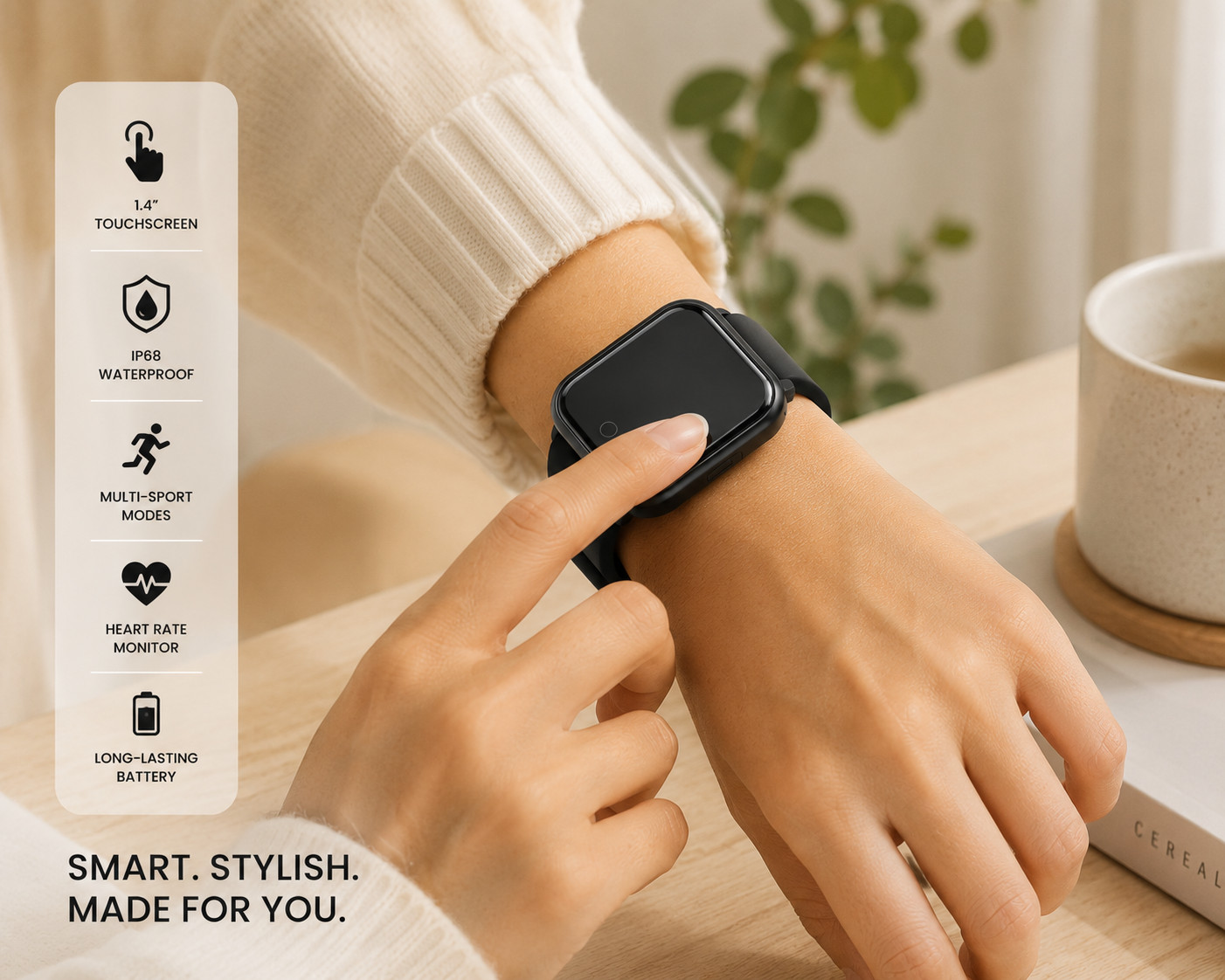 Smart Watch for Android & iOS – 1.4″ Touchscreen Display: 1.4″ HD square