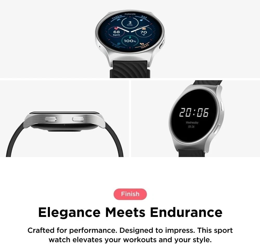 Motorola Moto Watch 120 – Premium Bluetooth AMOLED Smartwatch – Silver
