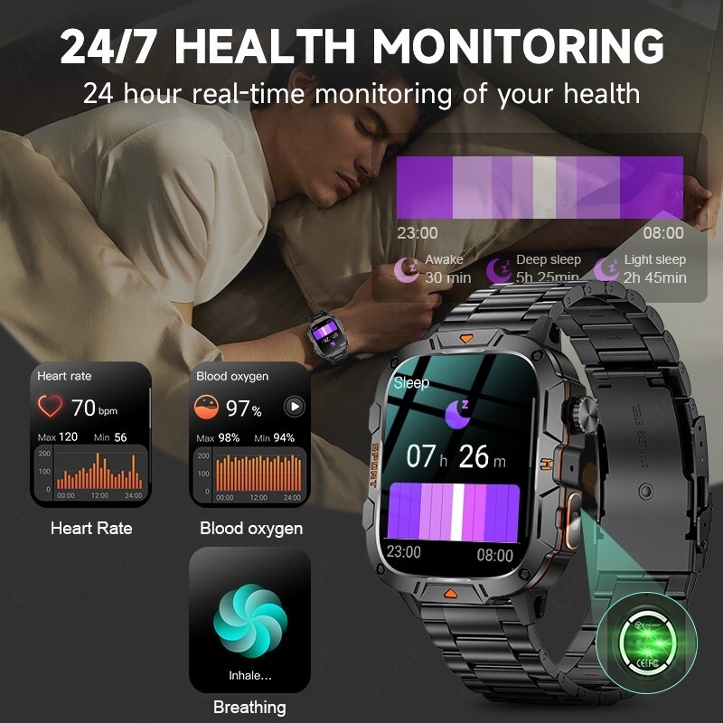 🔥 Smart Watch Men Women (Call Receive/Dial) Rugged Fitness Tracker Waterproof