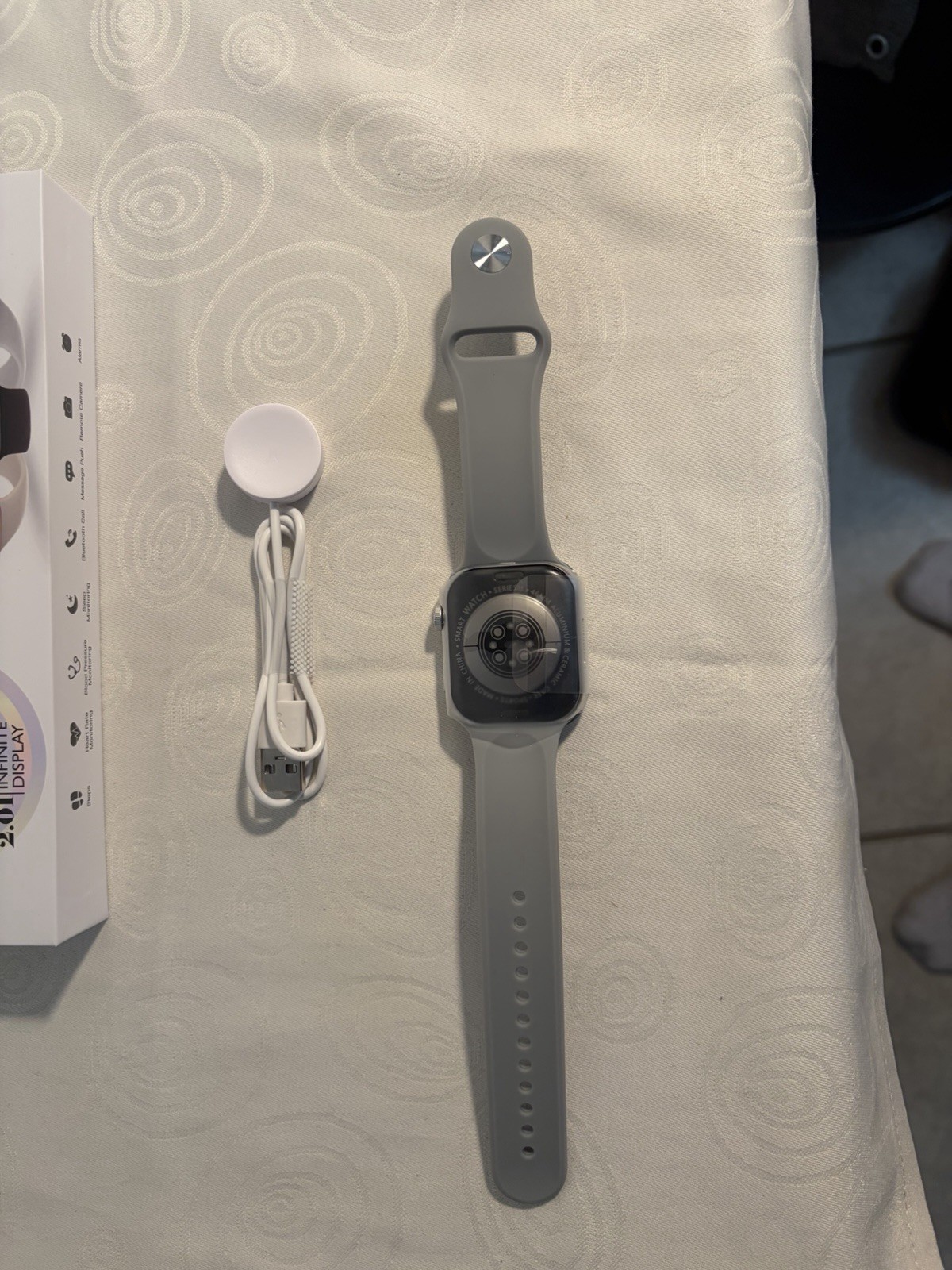 S11 Pro Series 46mm Silver Smartwatch Gray Silicone Band works w Apple + Android