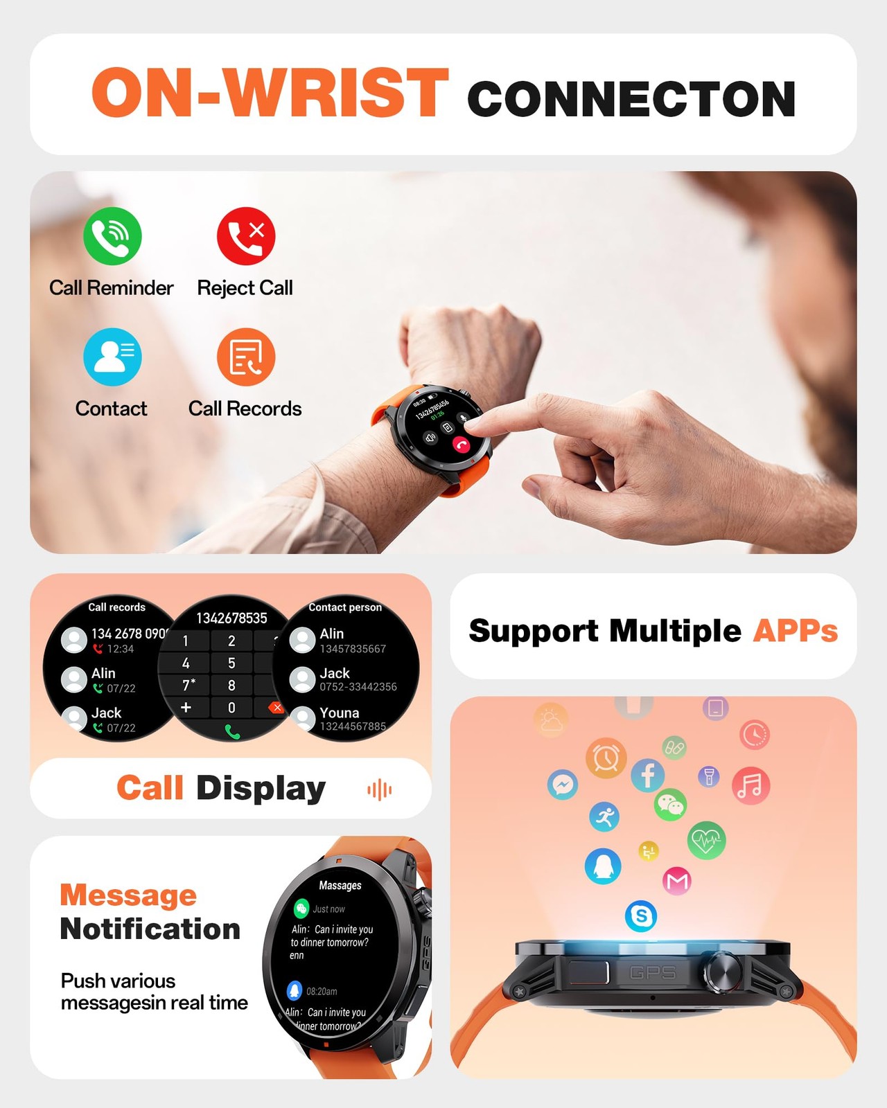AOLON GPS Smart Watch for Men, 1.43″ AMOLED, Compass/Barometer, 3ATM/IP68