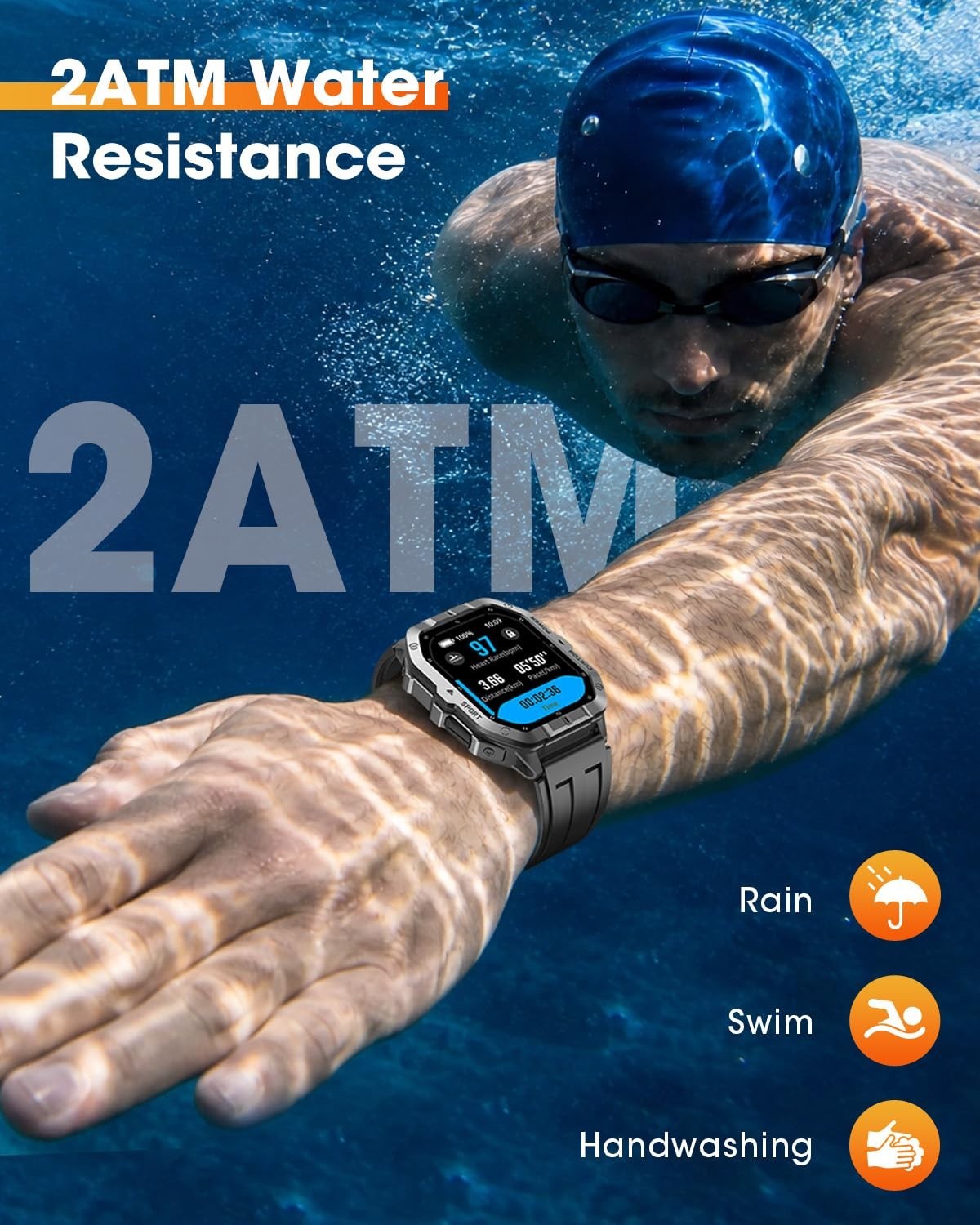 Military Smart Watch for Men – GPS, Heart Rate Monitor, 100+ Sport Modes, Waterp
