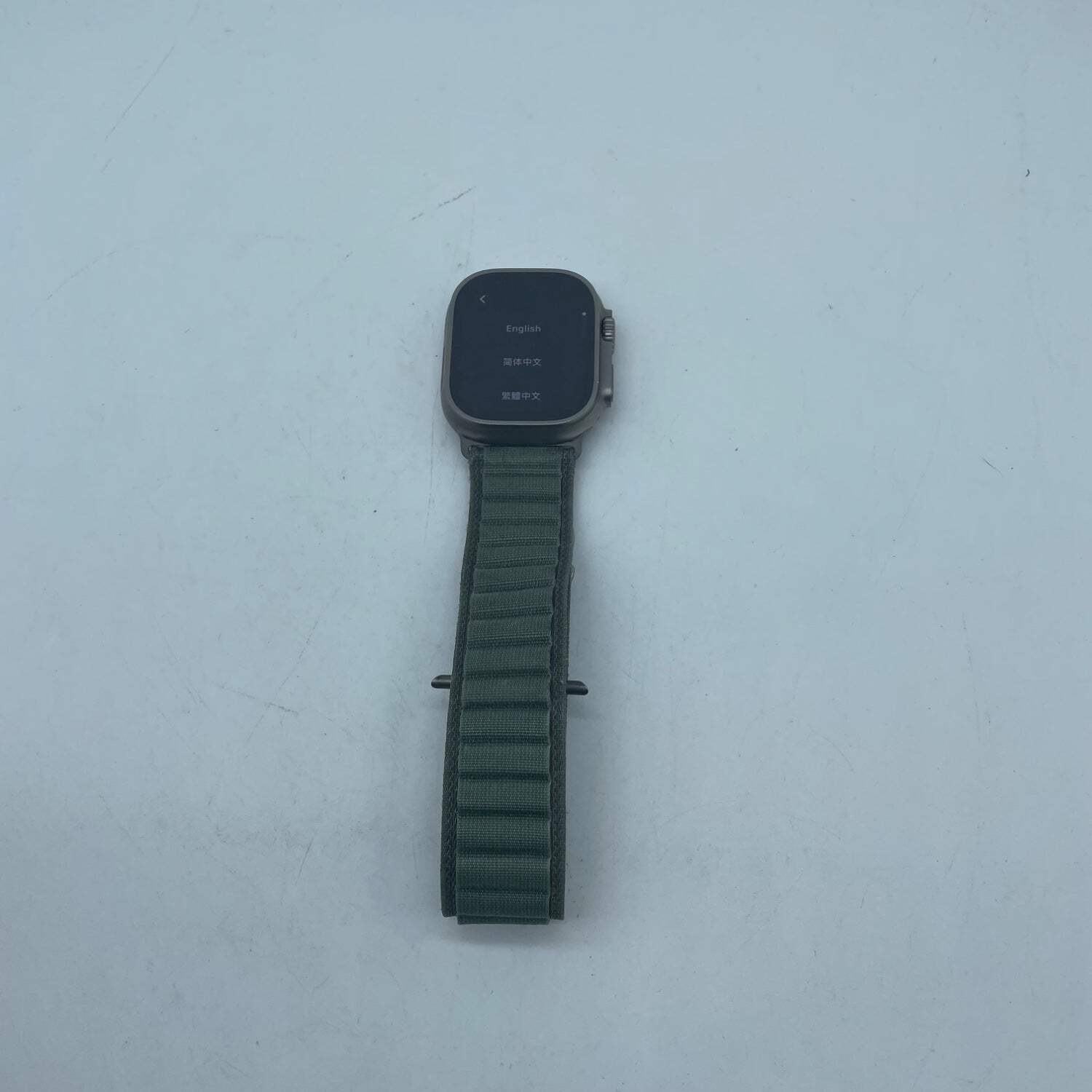 Unlocked Apple Watch Ultra 49MM Natural Titanium Green Gray Solo Loop MQW3LL/A