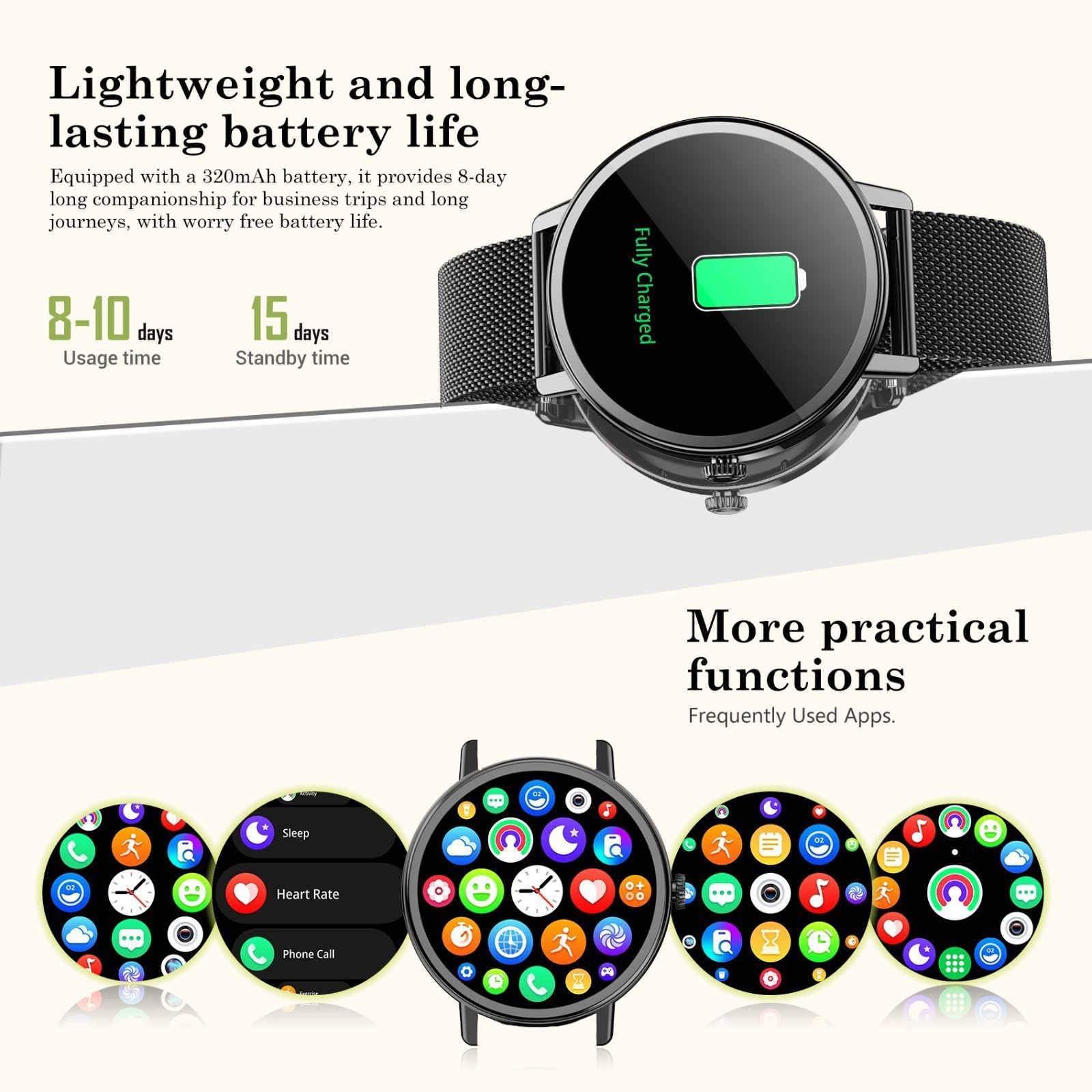 Bluetooth Smart Watch 100+ Sports Heart Rate Sleep Fitness Tracker Monitor Watch
