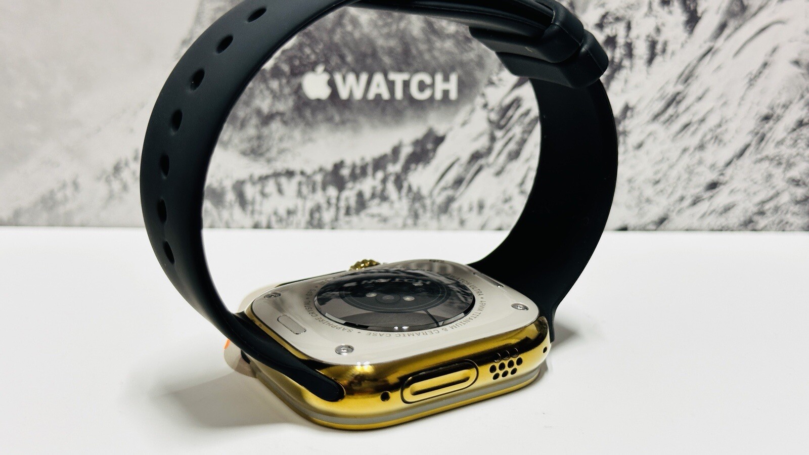 GOLD Apple Watch ULTRA 3 49mm CUSTOM Polished Black Sport Band Gold Plated Pin