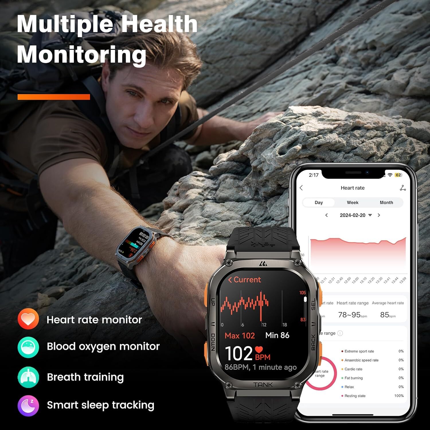 2024 KOSPET GPS Smart Watch Men Smart Watch 480mAh 50M Waterproof+Magnetic Strap