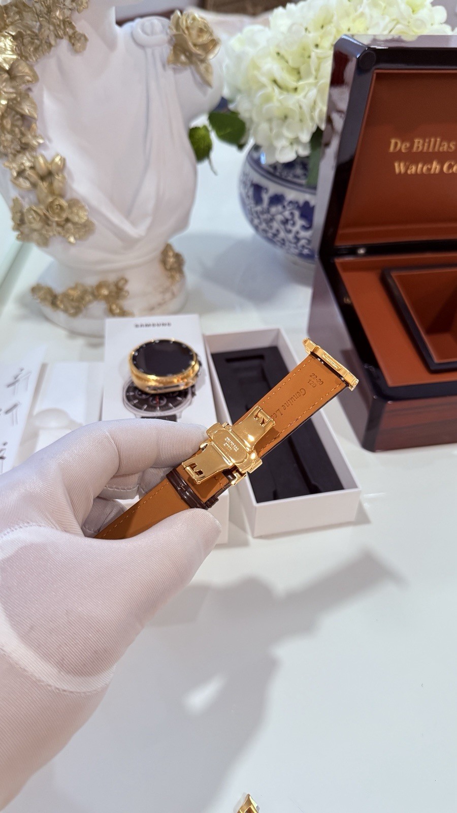 Custom 24k Gold Plated Samsung Galaxy Watch 8 Classic Brown Band GPS LTE