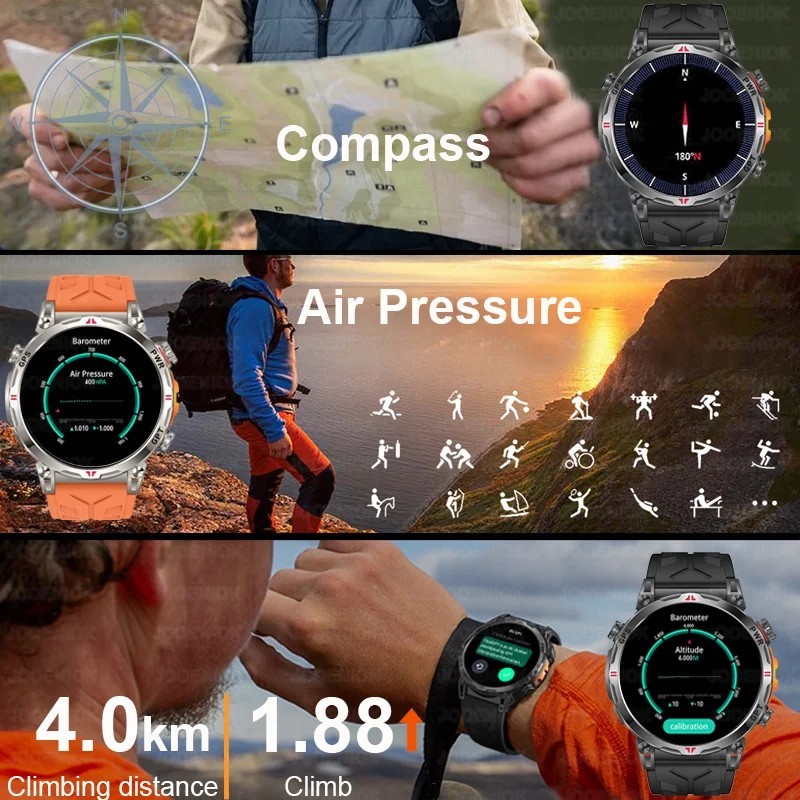 Military GPS Smart Watch Men AMOLED Compass Altimeter 5ATM Waterproof
