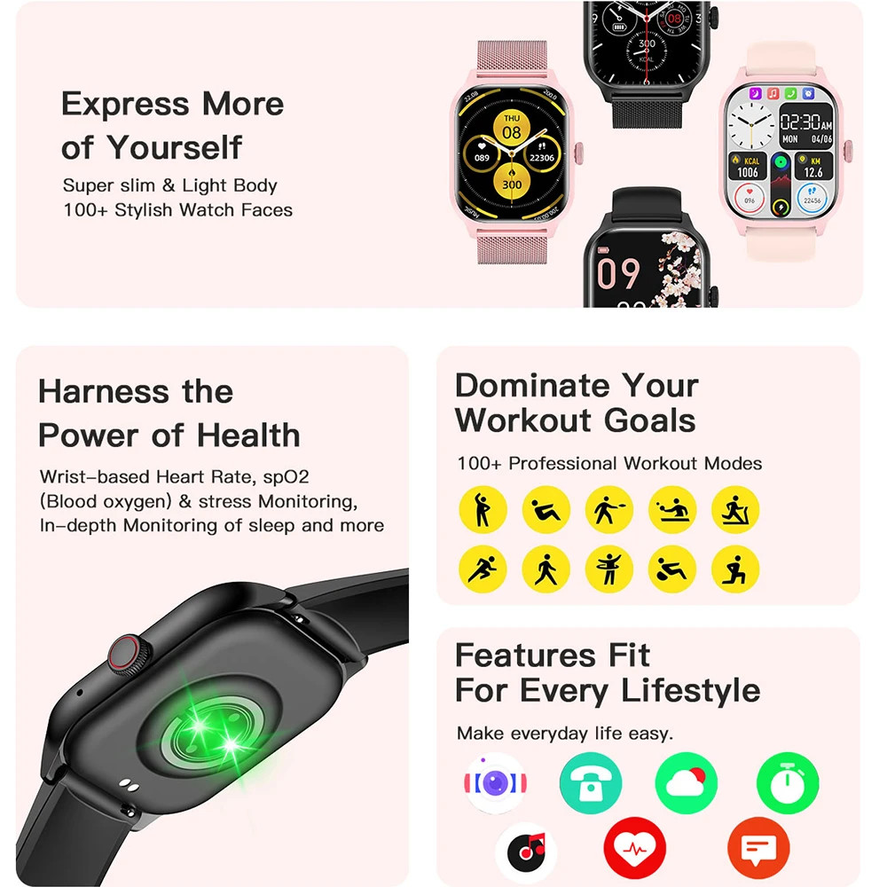 LEMFO LT10 Smart Watch 2024 Android Gift Bluetooth Call Smartwatch 2024 Touch Di