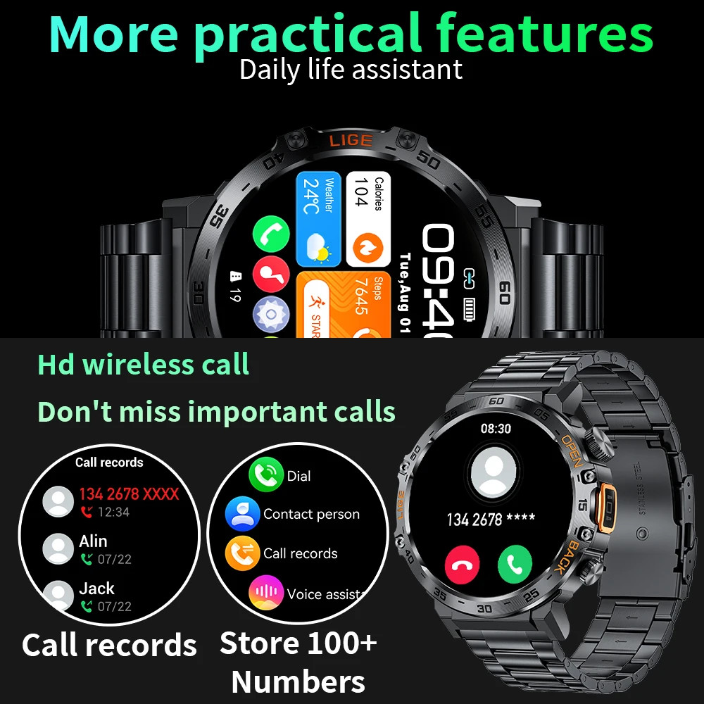 LIGE Smart Watch Men 360*360 AMOLED HD Screen Waterproof Sport Fitness Watches