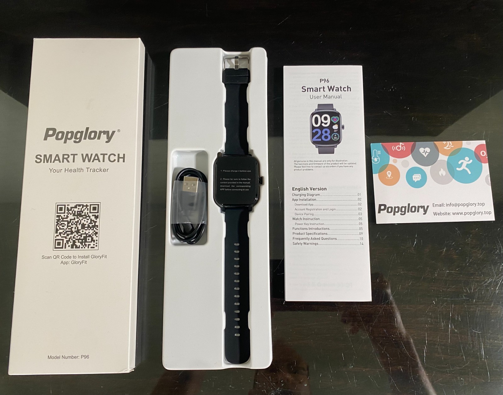 Popglory Smart Watch 1.69” Fitness Watch Heart Rate, Blood Pressure & Oxygen