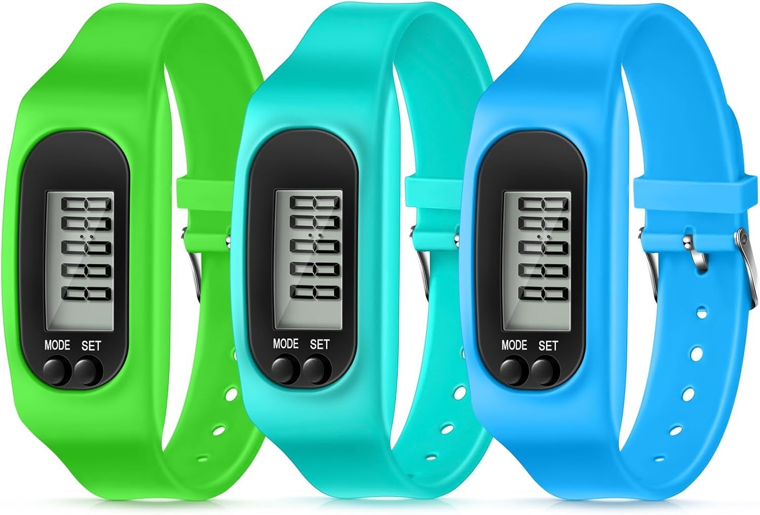 Silicone Fitness Tracker Watch 3 Pcs Walking Running Pedometer Calorie Burnin…
