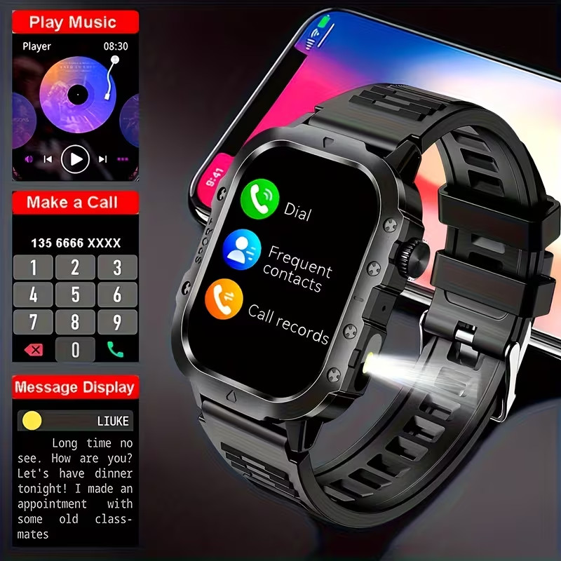 🔥 Military Rugged 2.01-inch Large Screen LED Flashlight Smart watch Android iOS