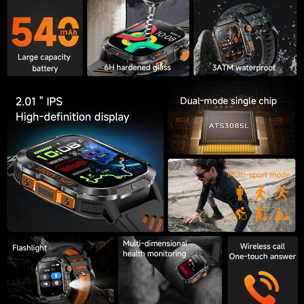 Military Smart Watch For Men (Answer/Make Calls) Rugged Sport Fitness Smartwatch